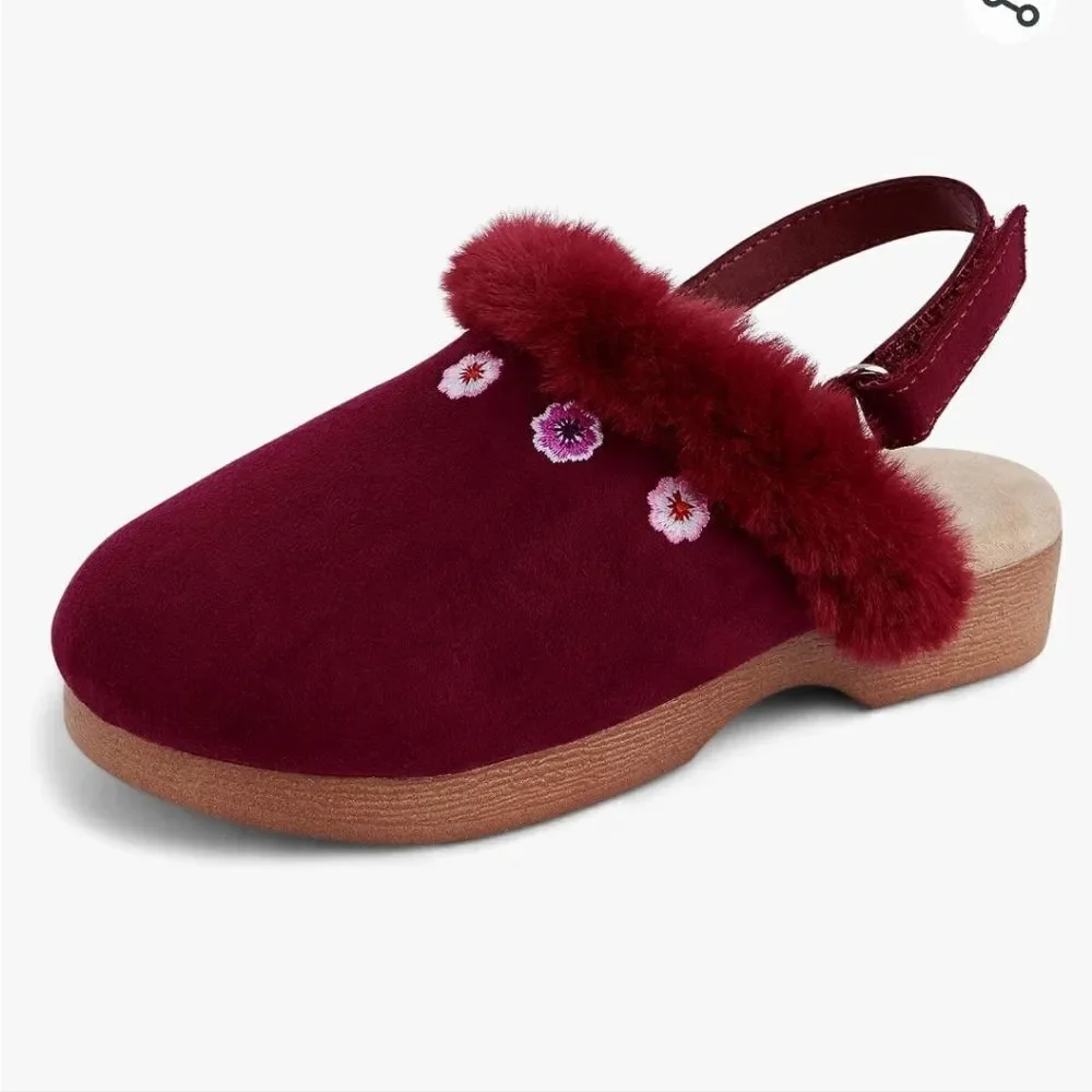 Gymboree Burgundy Faux Suede Clogs with Decorative Flowers size 2